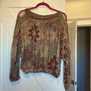 Tan floral long sleeve blouse. Worn once. Size M.